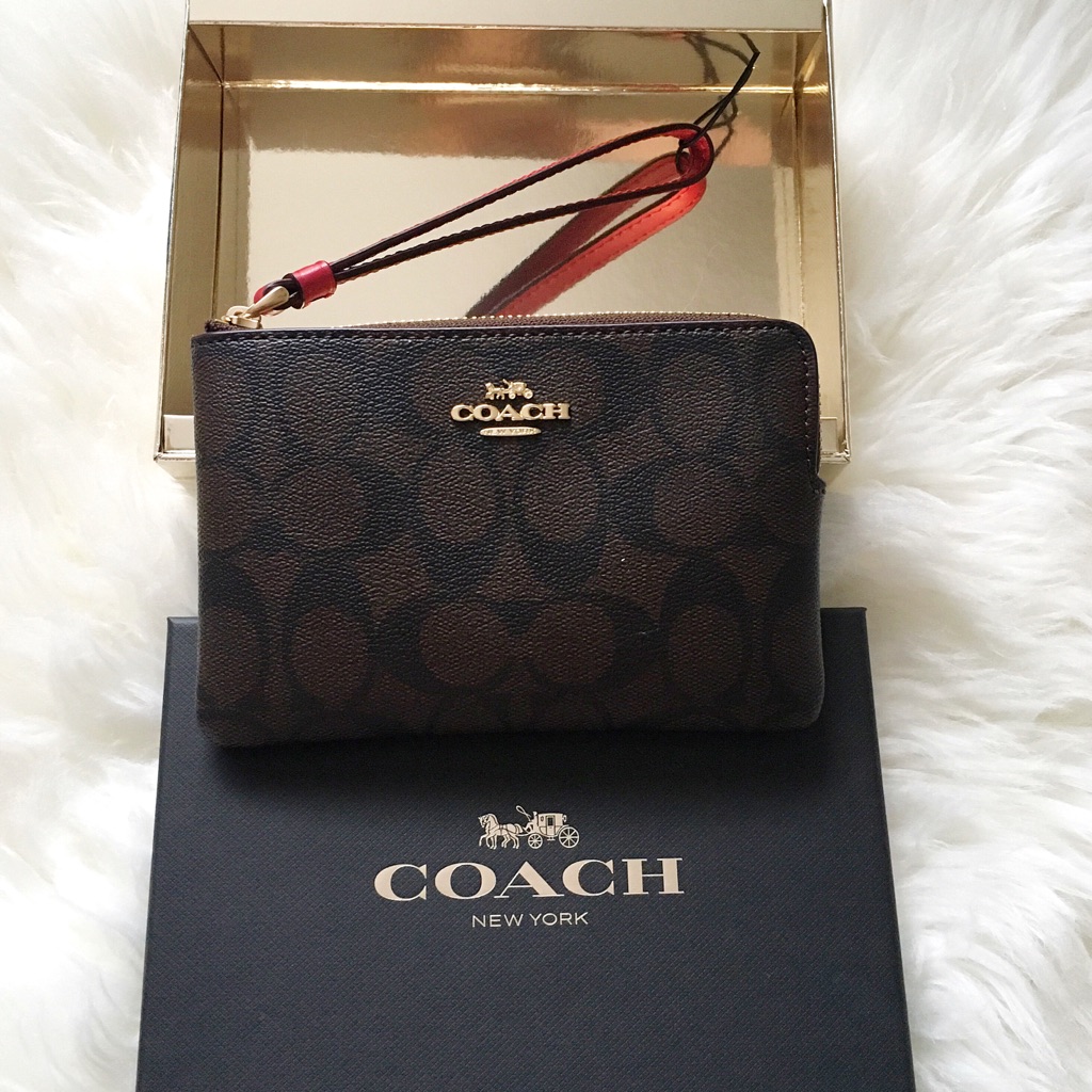 Coach Signature Canvas Corner Zip Wristlet